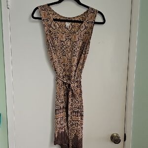 Banana Republic Silk Tan Animal Print Midi Dress With Sash. Size Small